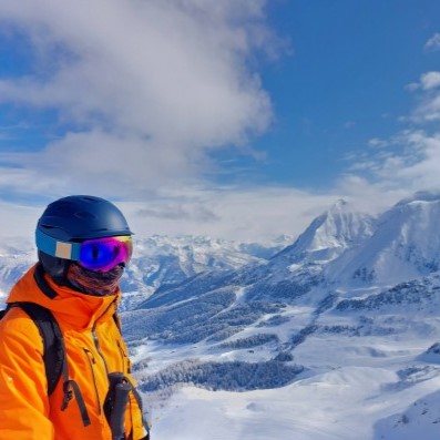 Overlooking the Alps while skiing
